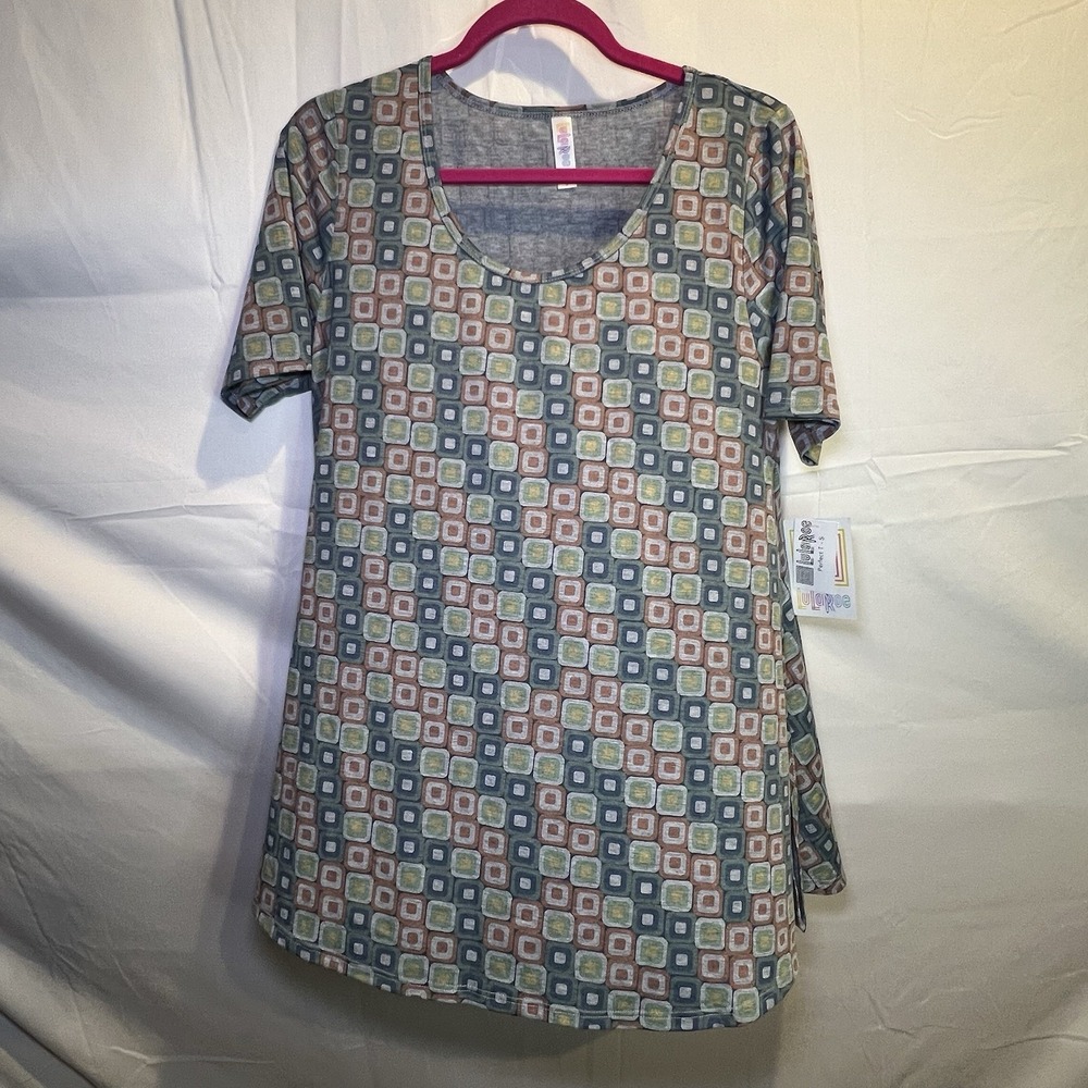 NWT LuLaRoe Sz S Perfect T Shirt Top Gray Blue‎ Red Geometric Abstract Retro